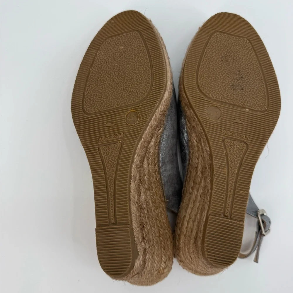 Kanna Metallic Silver Espadrille Wedge Slingback Peep Toe Sandal Summer Chic - Picture 4 of 16